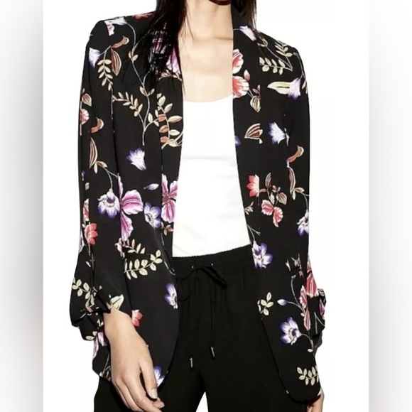 Express Jackets & Blazers - Express Floral Tie Sleeve Blazer